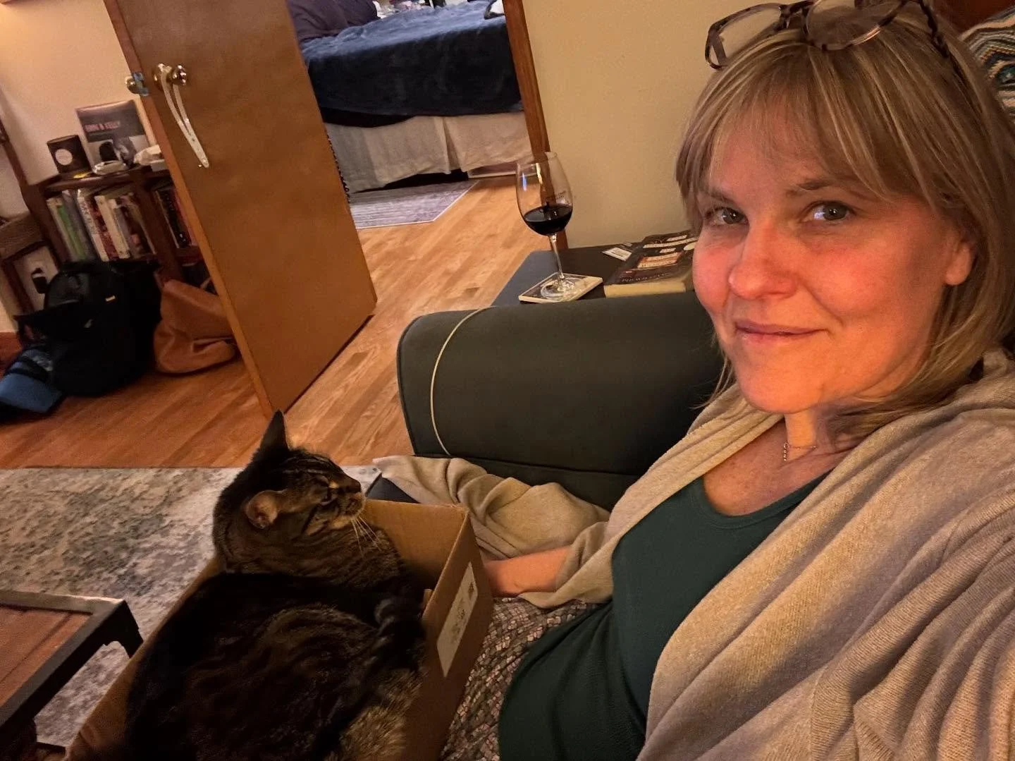 I always wanted a lap cat. This cat will only lap if there&rsquo;s a box on my lap. I take what I can get. #intimeslikethese #celebratelittlevictories