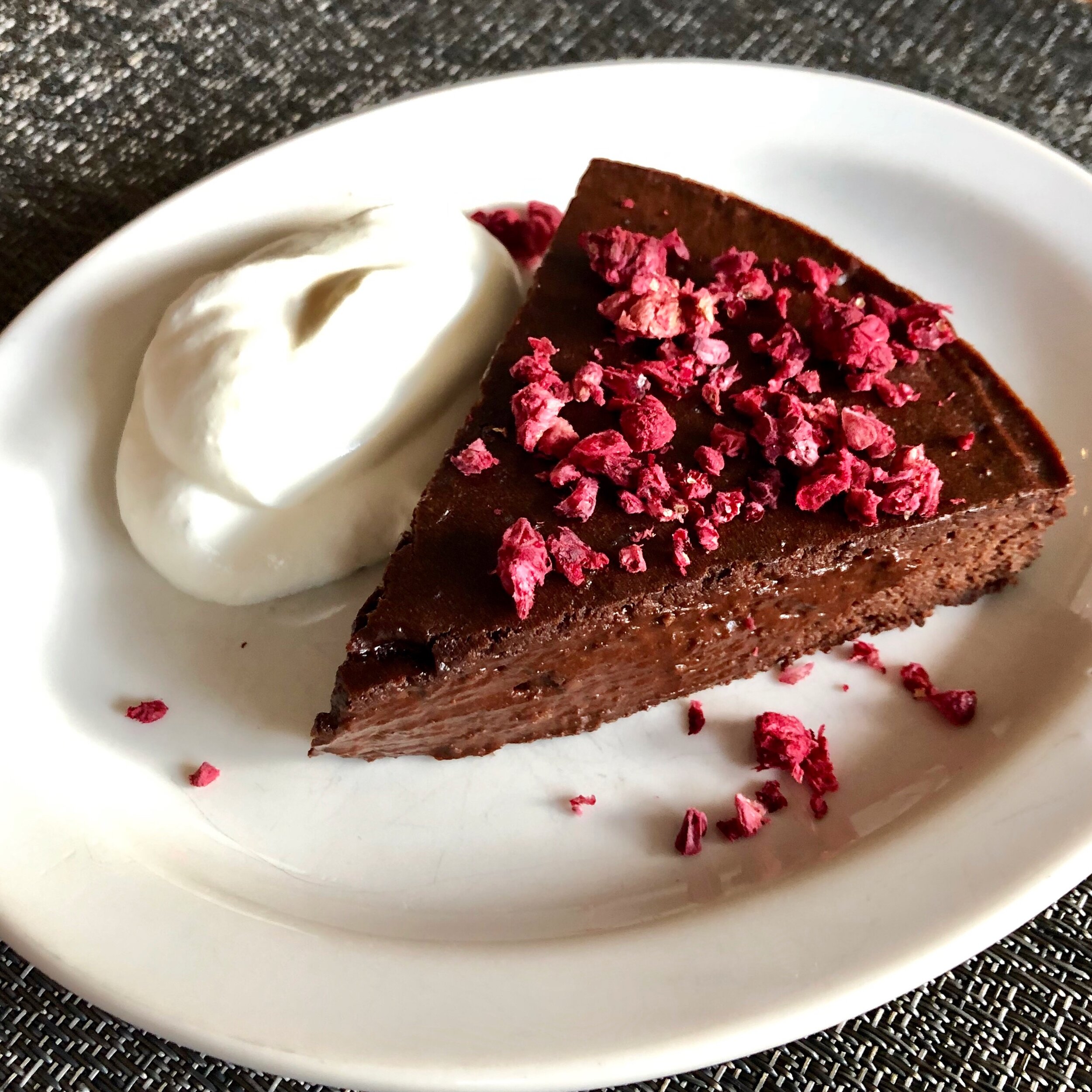 Flourless Chocolate Fudge Cake with Whipped Cream