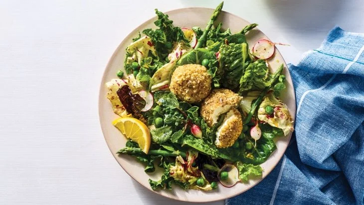 Spring Greens Salad with Walnut-Coated Goat Cheese