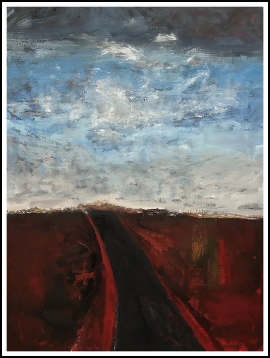 NOWHERE FAST 30” x 40” acrylic, collage