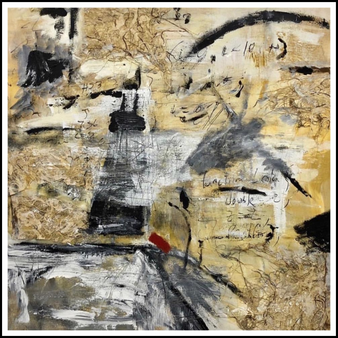   LOSS FOR WORDS   34”x 36” acrylic, charcoal, collage on canvas,  SOLD    
