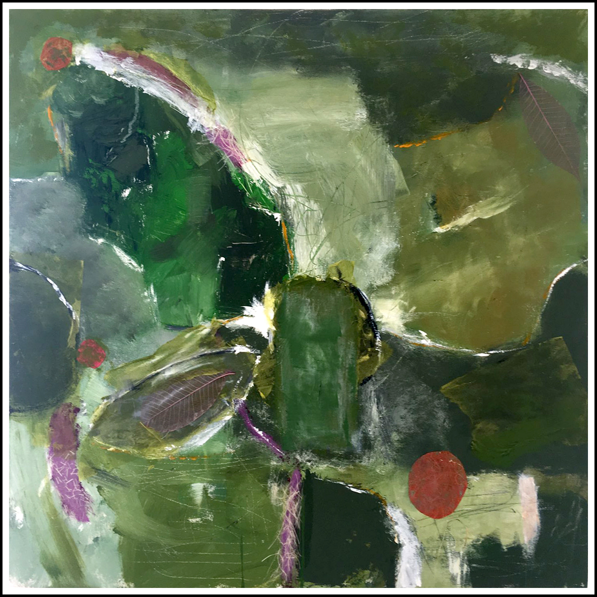   LINDSAY GREEN   30” x 30” acrylic, collage.  SOLD  
