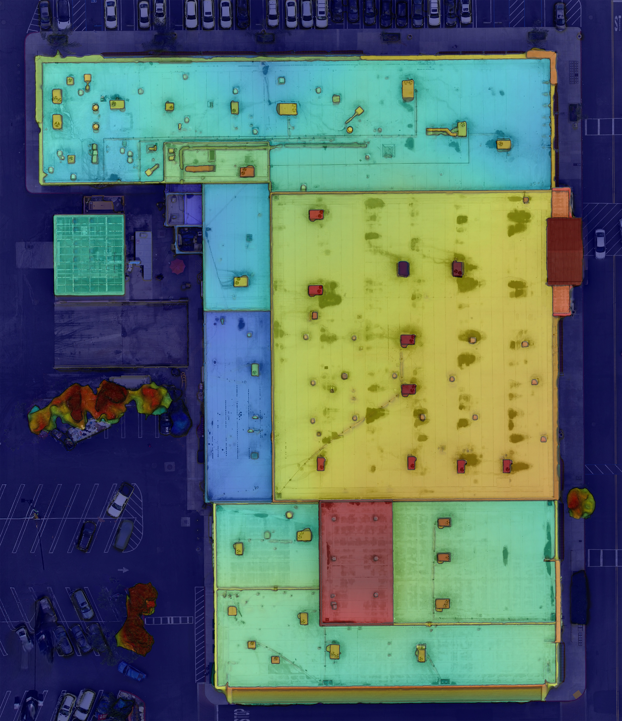 Building 8, elevation map shows various levels from blue (low) to red (high). Click for larger view.