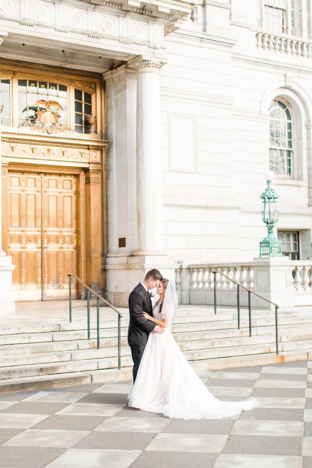 hartford-city-hall-wedding-bride-groom-gold-doors-front-entrance