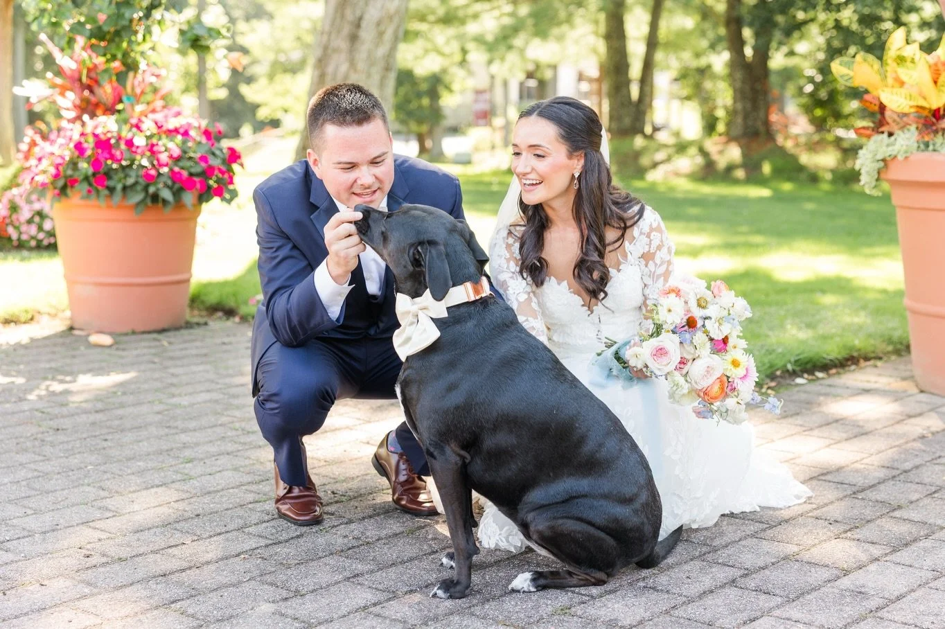 Including your pup in wedding portraits is always a good idea! ⁠
⁠
A few pro tips for getting the most out of these photos with your dog:⁠
⁠
✔️ Since you and your closest family and friends will be busy all day with wedding festivities, hire your dog