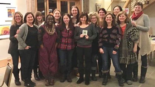 Pictured in back: Julie Segal Walters, Hannah Barnaby, Jessica Petersen, Katey Howes, Gretchen McLellan, Jannie Ho, and Anna Forrester. Pictured in front: Kerri Kokias, Andrea J. Loney, Ariel Gordon Bernstein, Michelle Schaub, Marcie Colleen, Alison Goldberg, and Patricia Toht. 