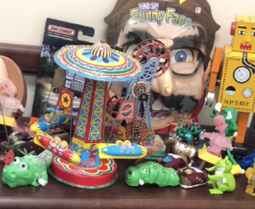 Author Chana Stiefel's wind-up toys.
