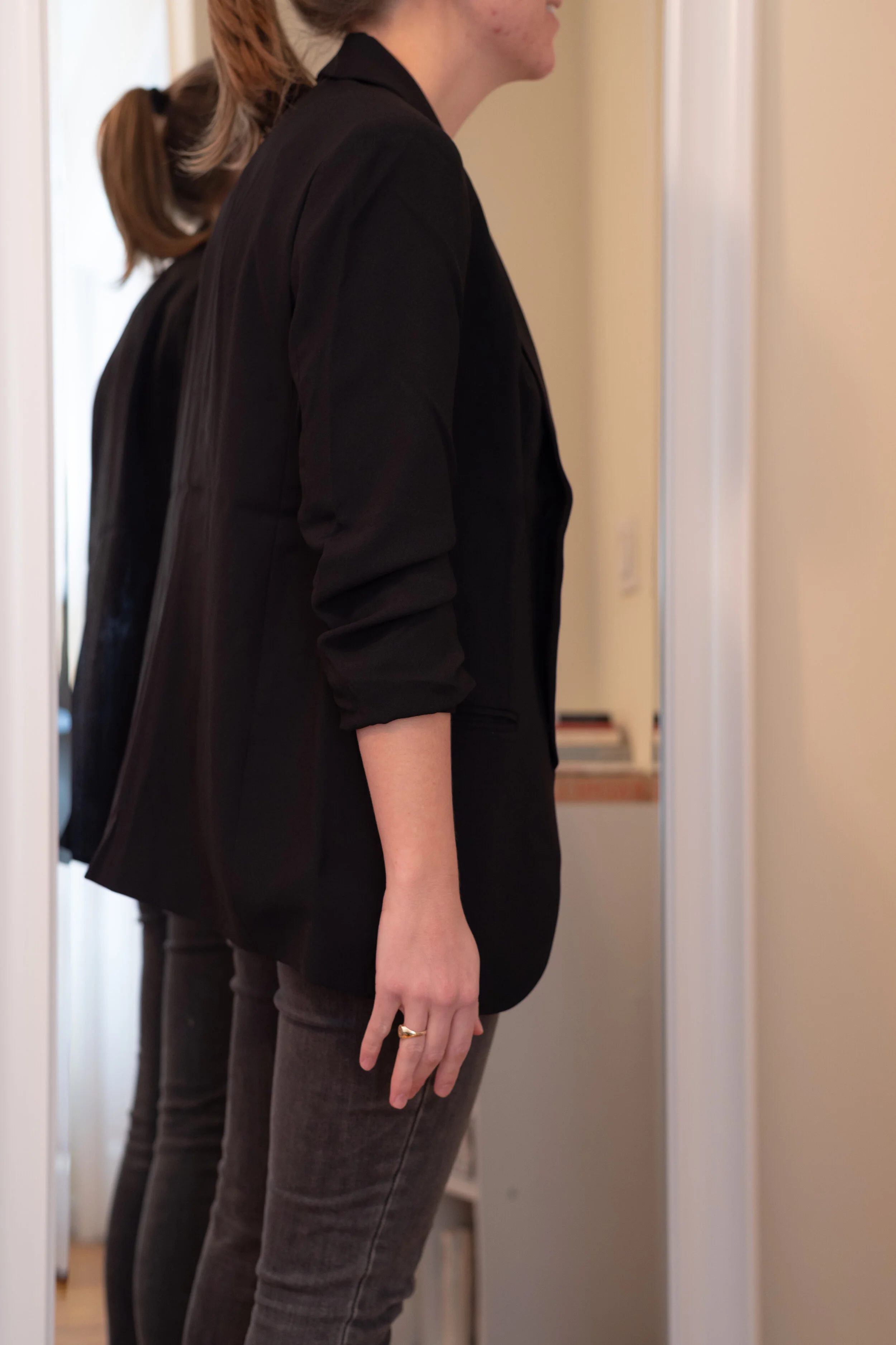 Express Petite Ruched Sleeve Boyfriend Blazer - Size S