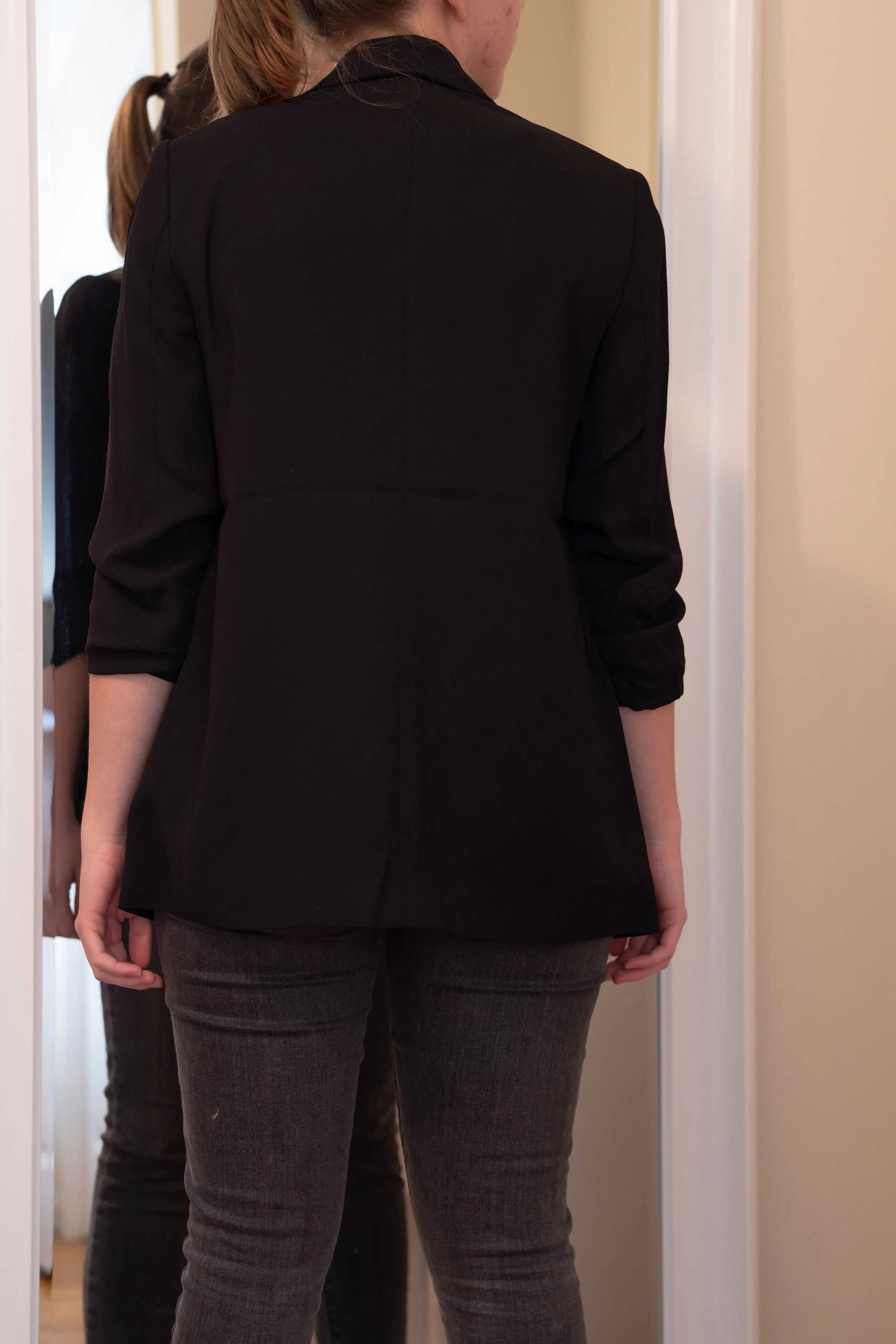 Express Petite Ruched Sleeve Boyfriend Blazer - Size S