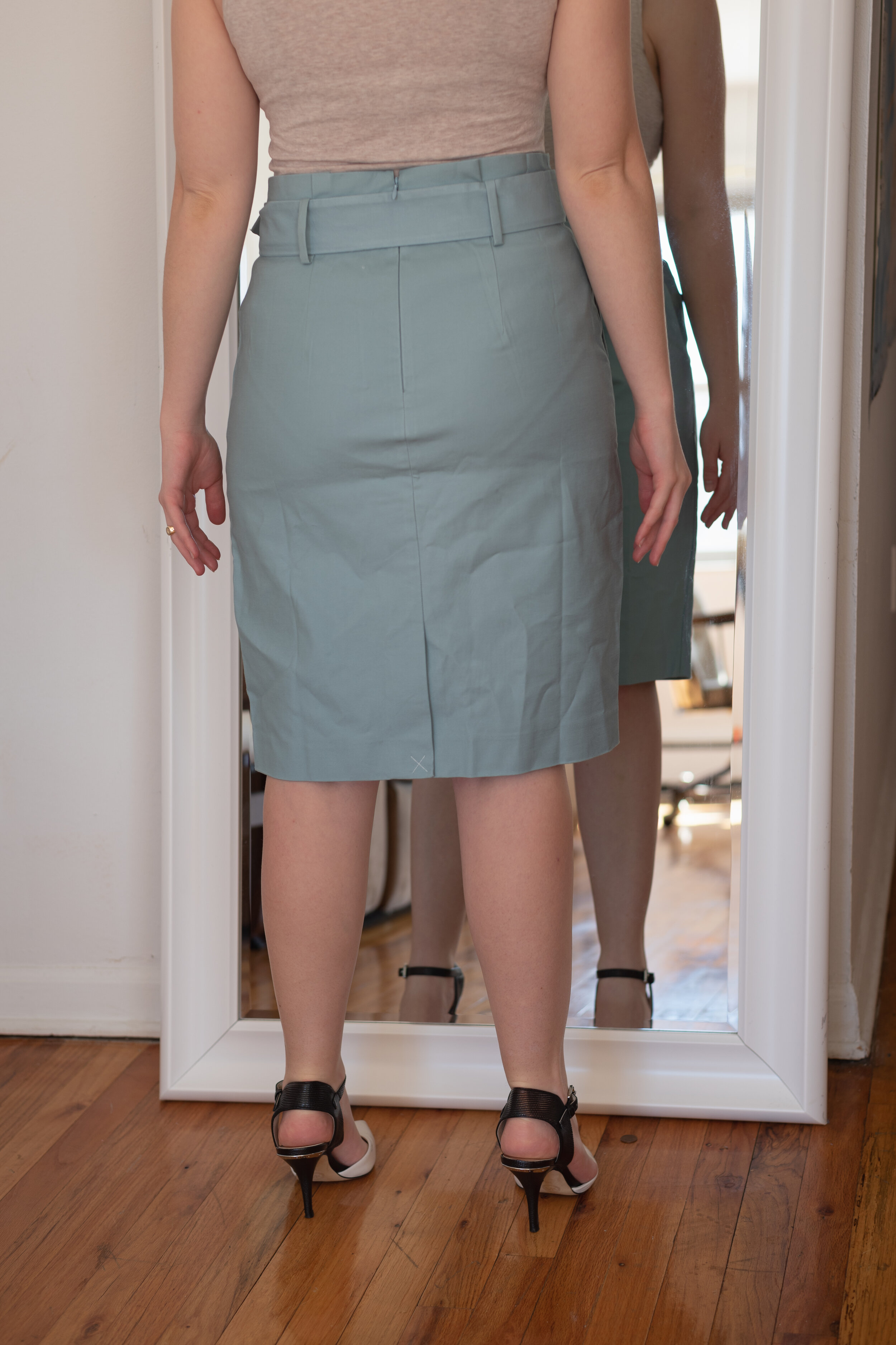 Whycat Womens Elastic Waist Stretch Midi Pencil Skirt Wear to Work High Waist Wrap Front Pencil Skirts 