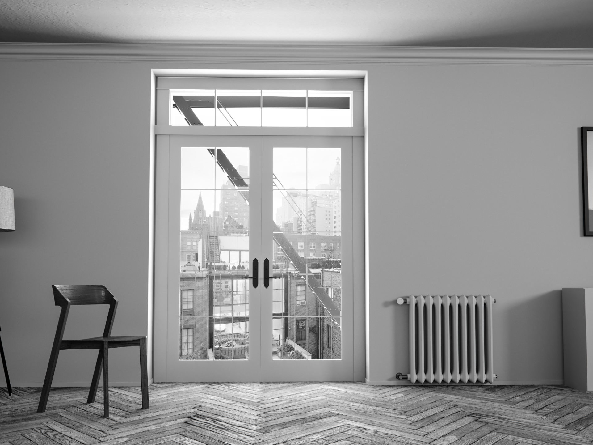 I'd say needs more contrast...and door locks.....and a light switch......and French doors to a fire escape.....hmmmm.
