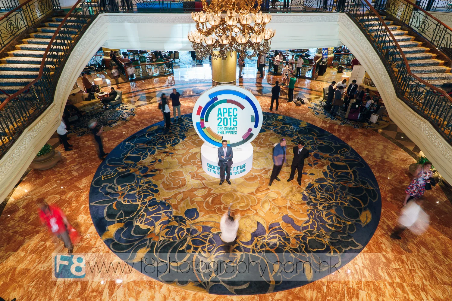 The lobby of the Shangri-La remained public access throughout the event, which became a 'selfie hotspot' for tourists and guests alike around the APEC logo. Other parts of the hotel had extremely tight security for obvious reasons.