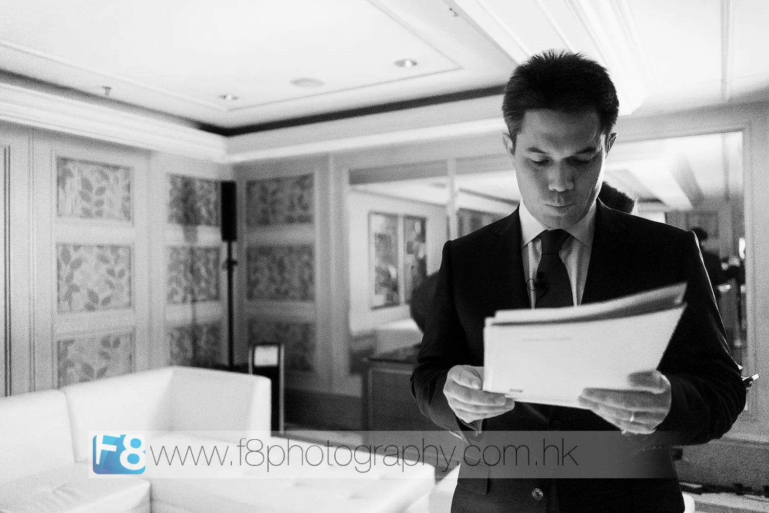 Allen Lai , Director of Asia Inc Forum , official MC for the event practices his opening address on Day 1 backstage just minutes before the first President arrived.