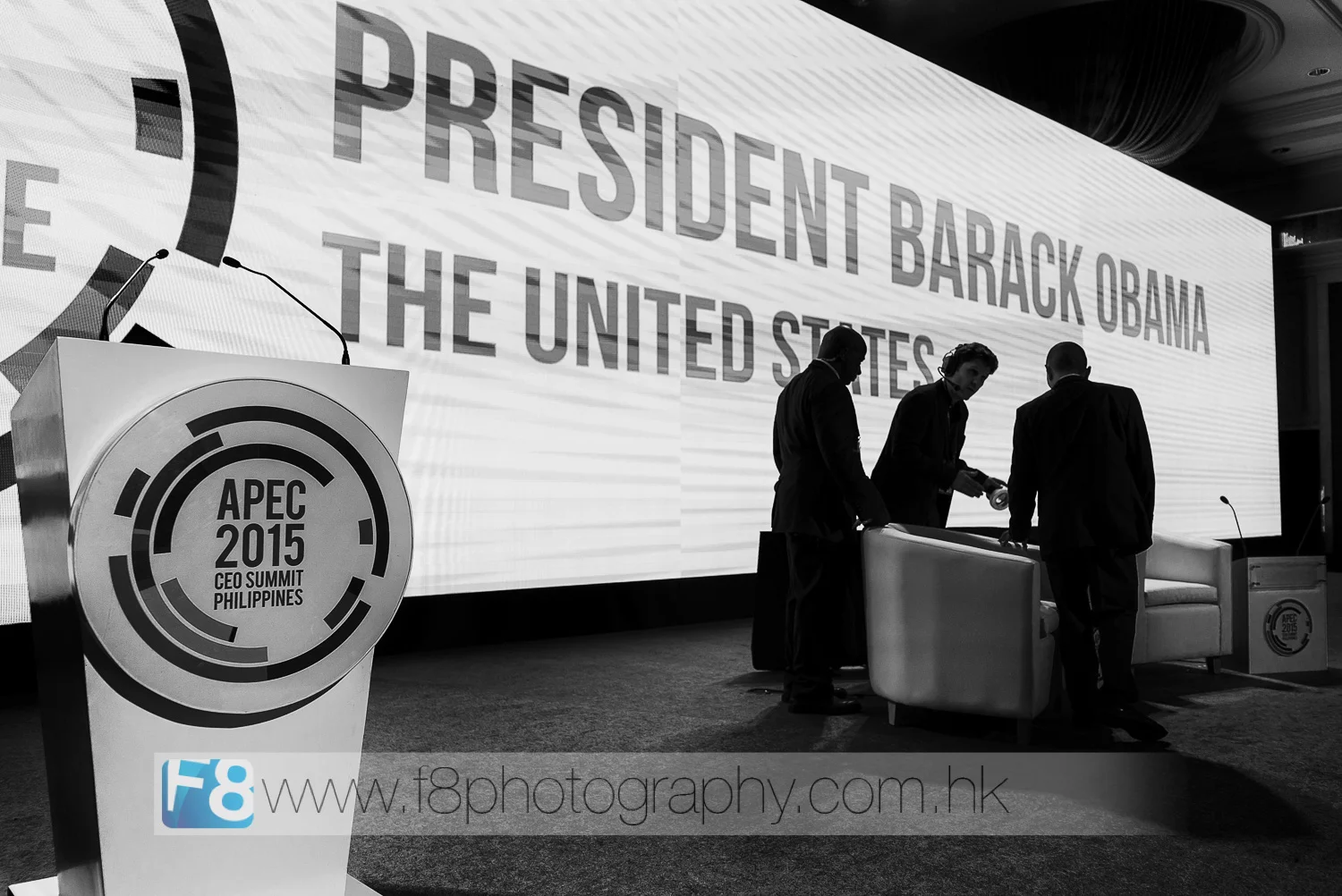 secret service team checks the stage with production crew before mr obama arrives on stage. security for the president of the united states was by far the most secure of all the vvip visitors., essentially the secret service took over the security for the entire venue on the morning of his arrival.