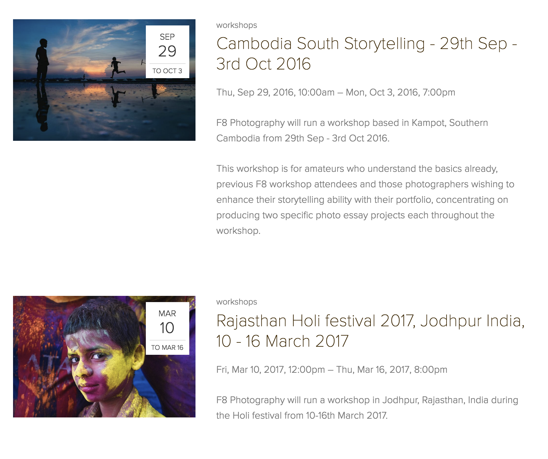 Photography Workshops - Cambodia to Rajasthan