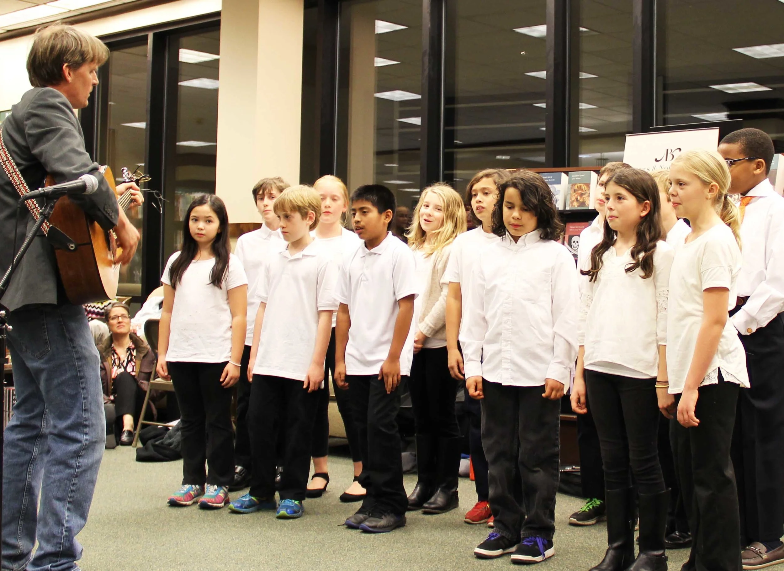 Grade 5 chorus performs at a Barnes & Noble book fair.