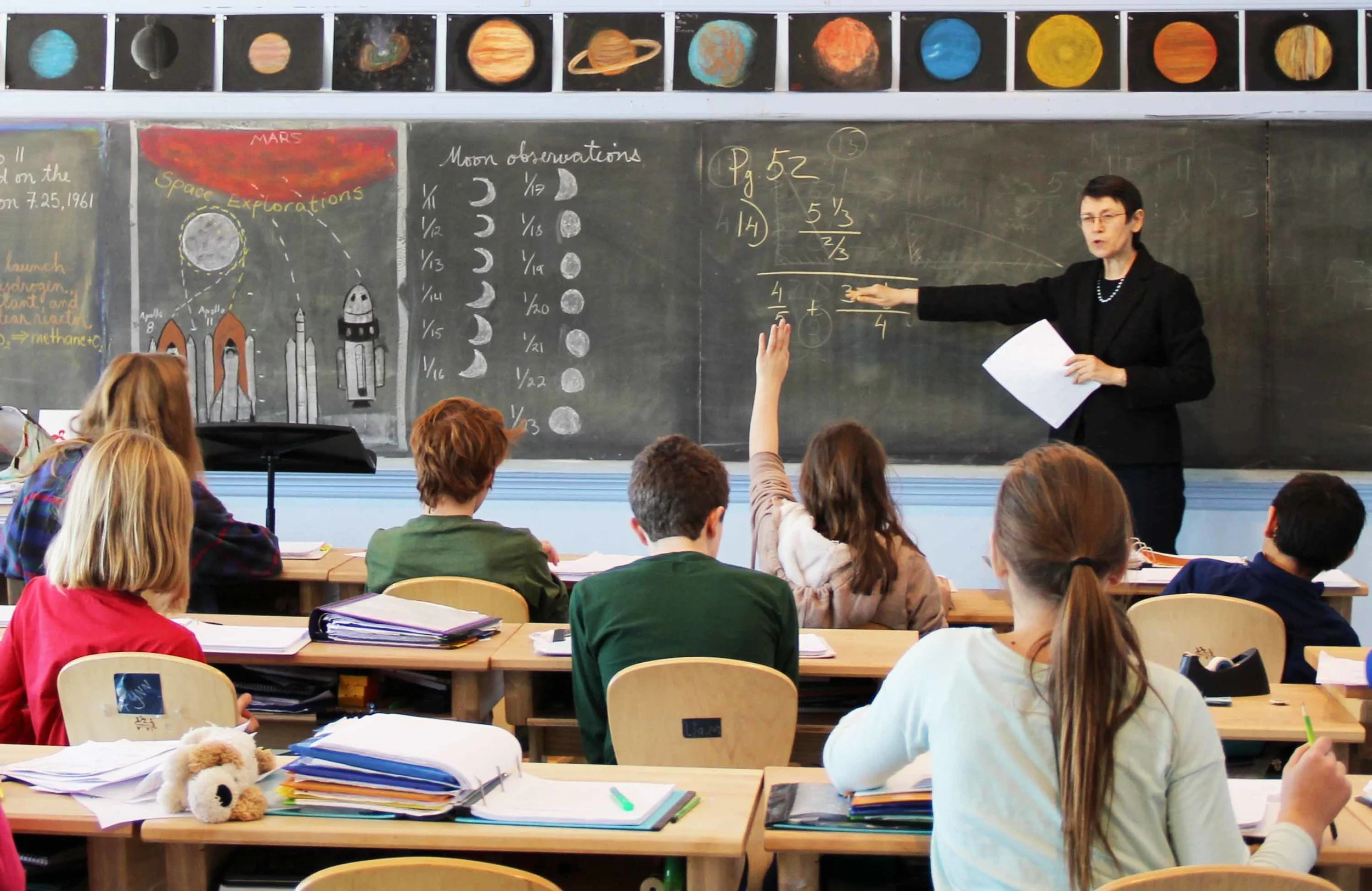 Math specialist in 7th grade, alongside illustrations of astronomy concepts.