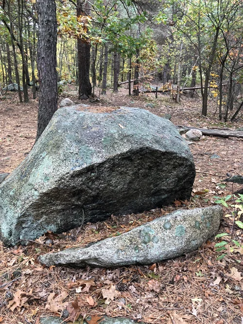 This fractured boulder is of historic significance to the Wampanoag Native American tribe.