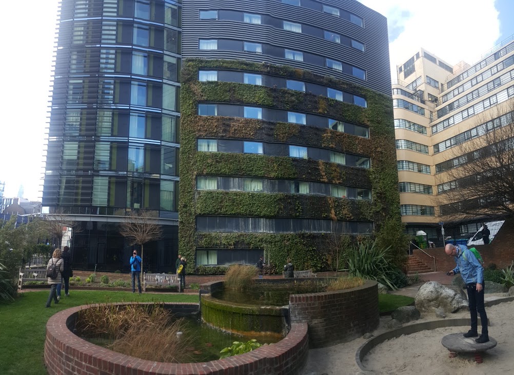 Biotecture - 52 Minories EC3N 1JA. Nice green wall but need gutters under each green layer and some new plants.