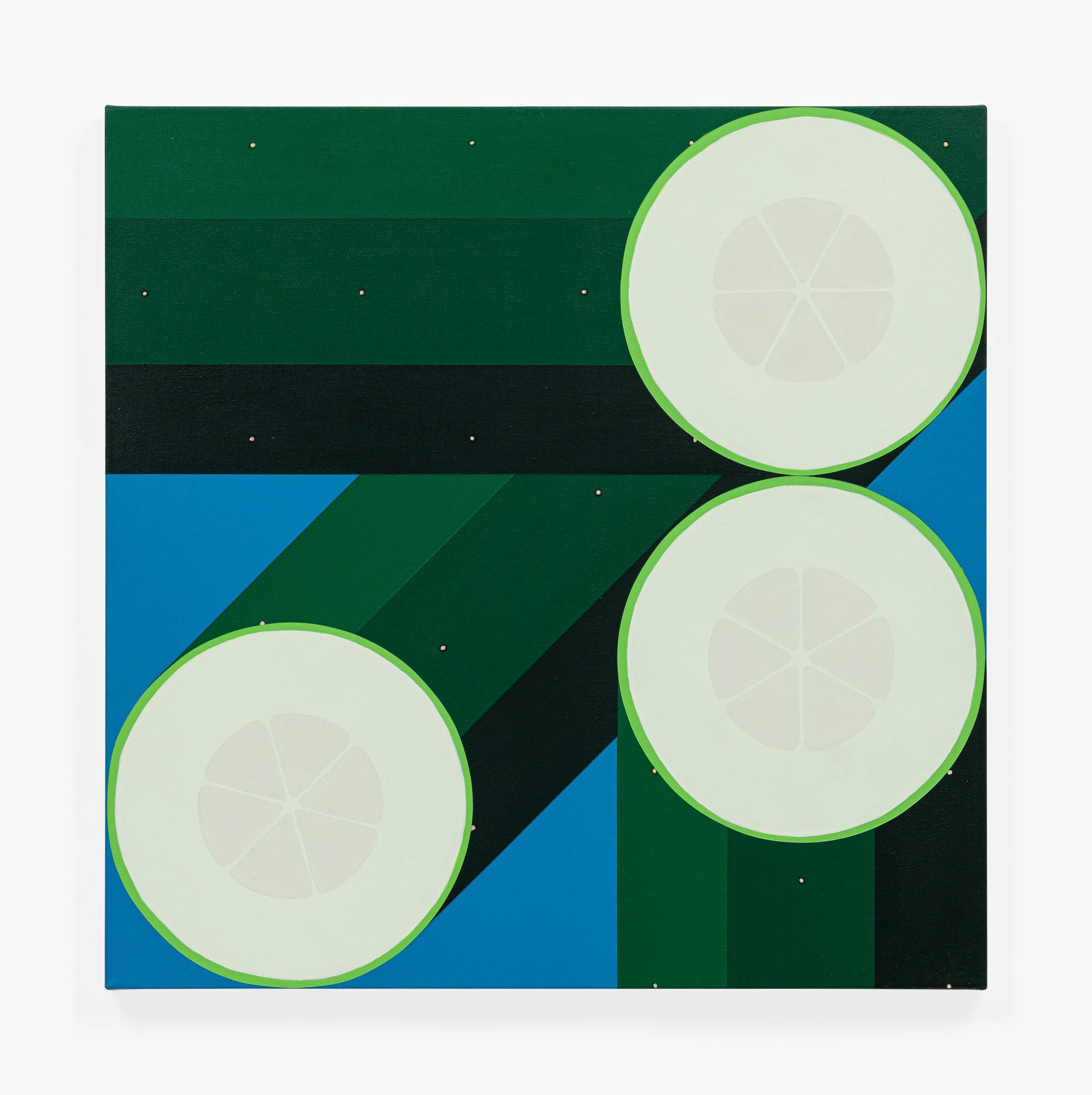 Green Circles and Stripes on a Blue Background