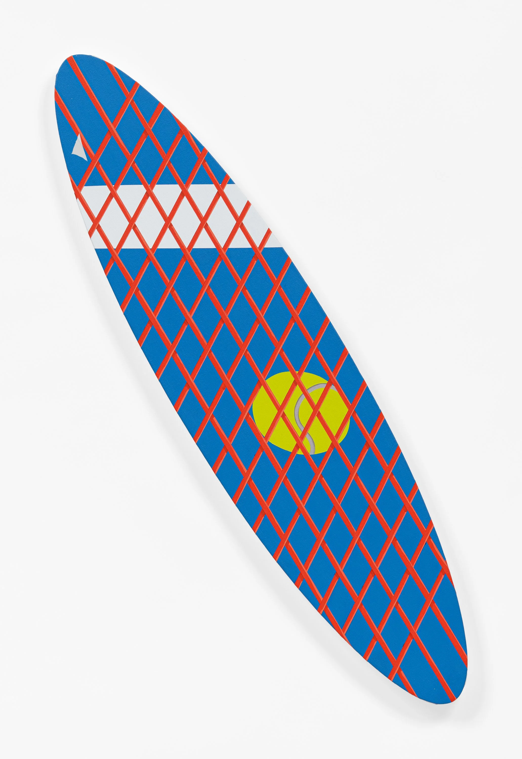 Red Grid, White Line, and Green oval on a Blue Background