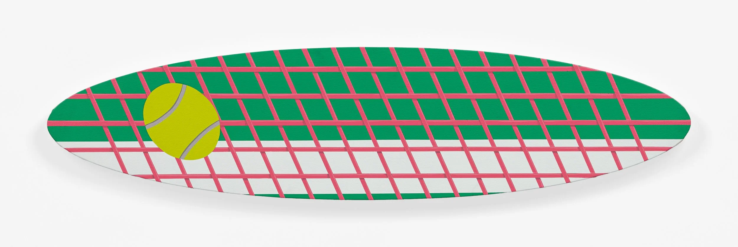 Green Oval, Pink Grid, and White Line on a Green Background