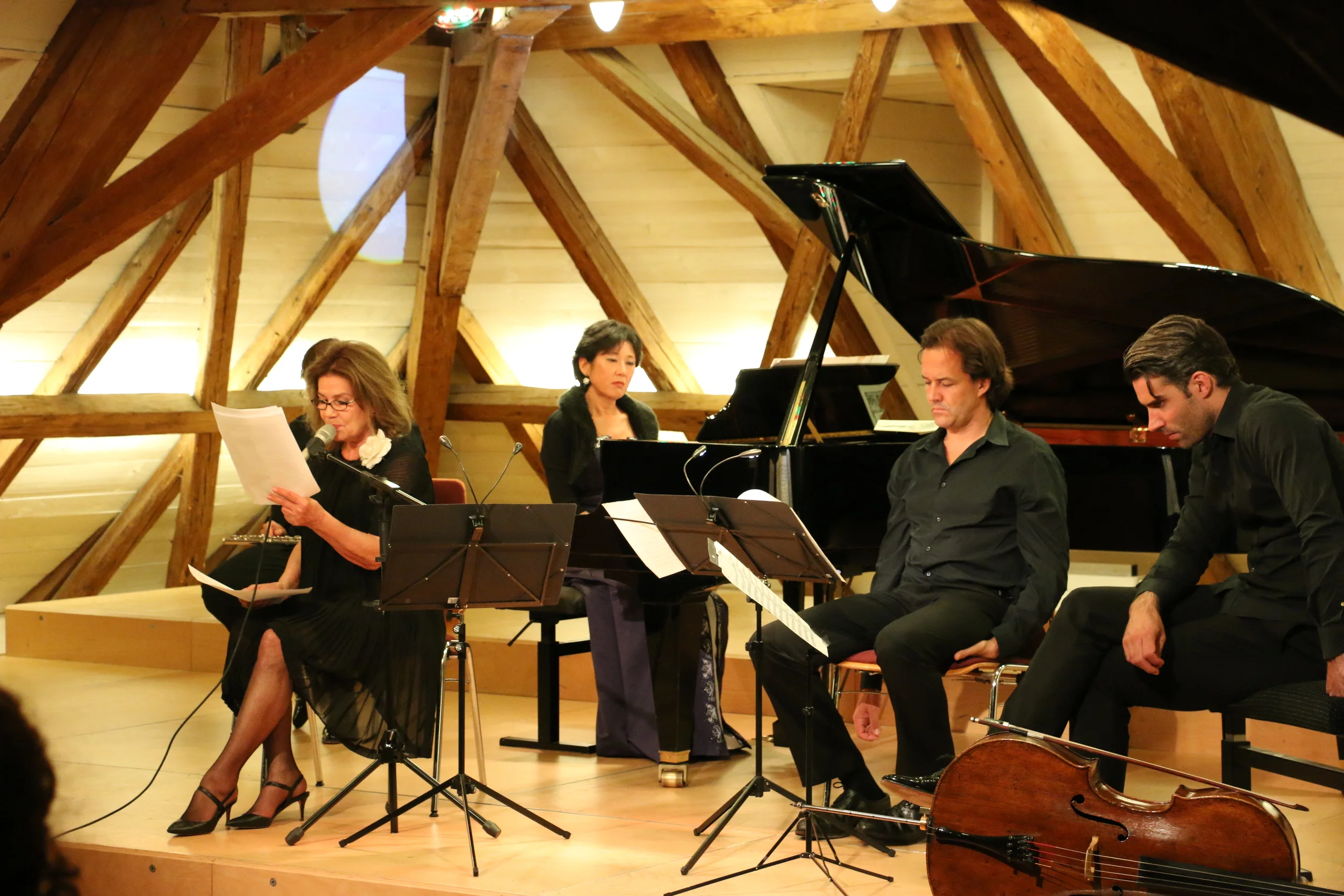 Der erste Abend, Konzert mit Lesung. Hannelore Elsner, Fumiko Shiraga, Henrik Wiese, Peter Clemente und David Pia