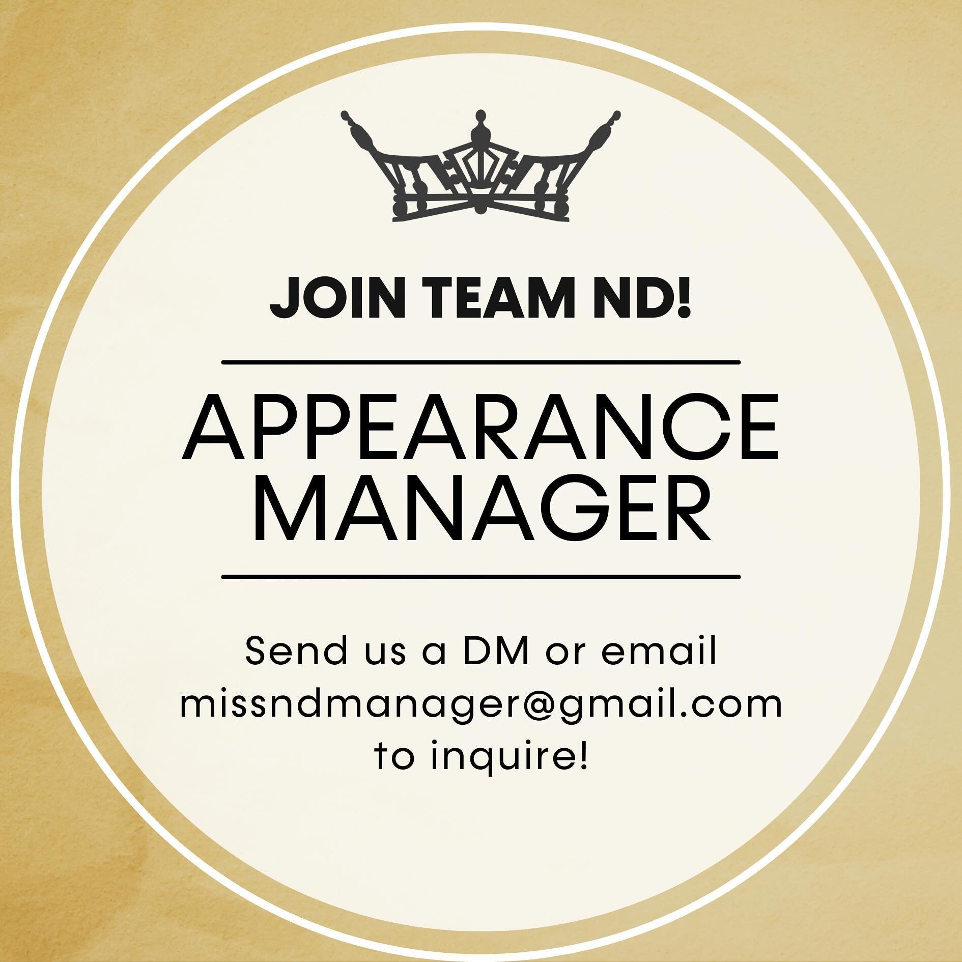 Join our Team! 🌟

We are looking for an Appearance Manager to help our state titleholders coordinate their schedules to attend events, speaking engagements, performances and visit communities across the state. 

This is a volunteer position, and can
