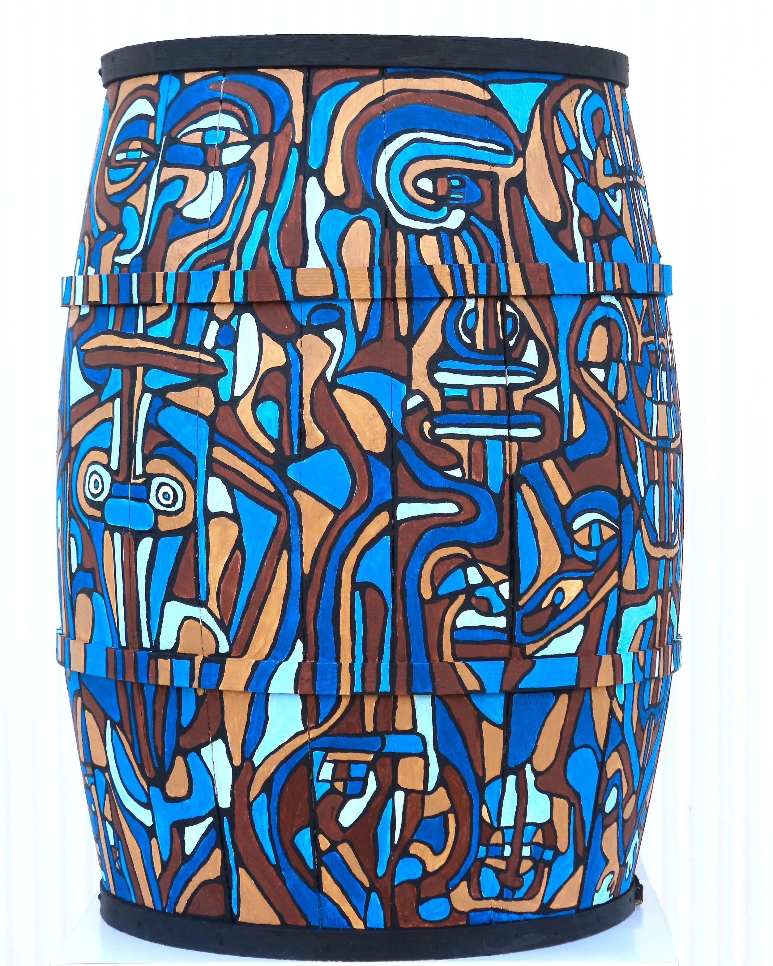 ACRYLIC ON PEANUT BARREL DIMENSIONS: DIAMETER: 18.5 INCHES HEIGHT: 30 INCHES