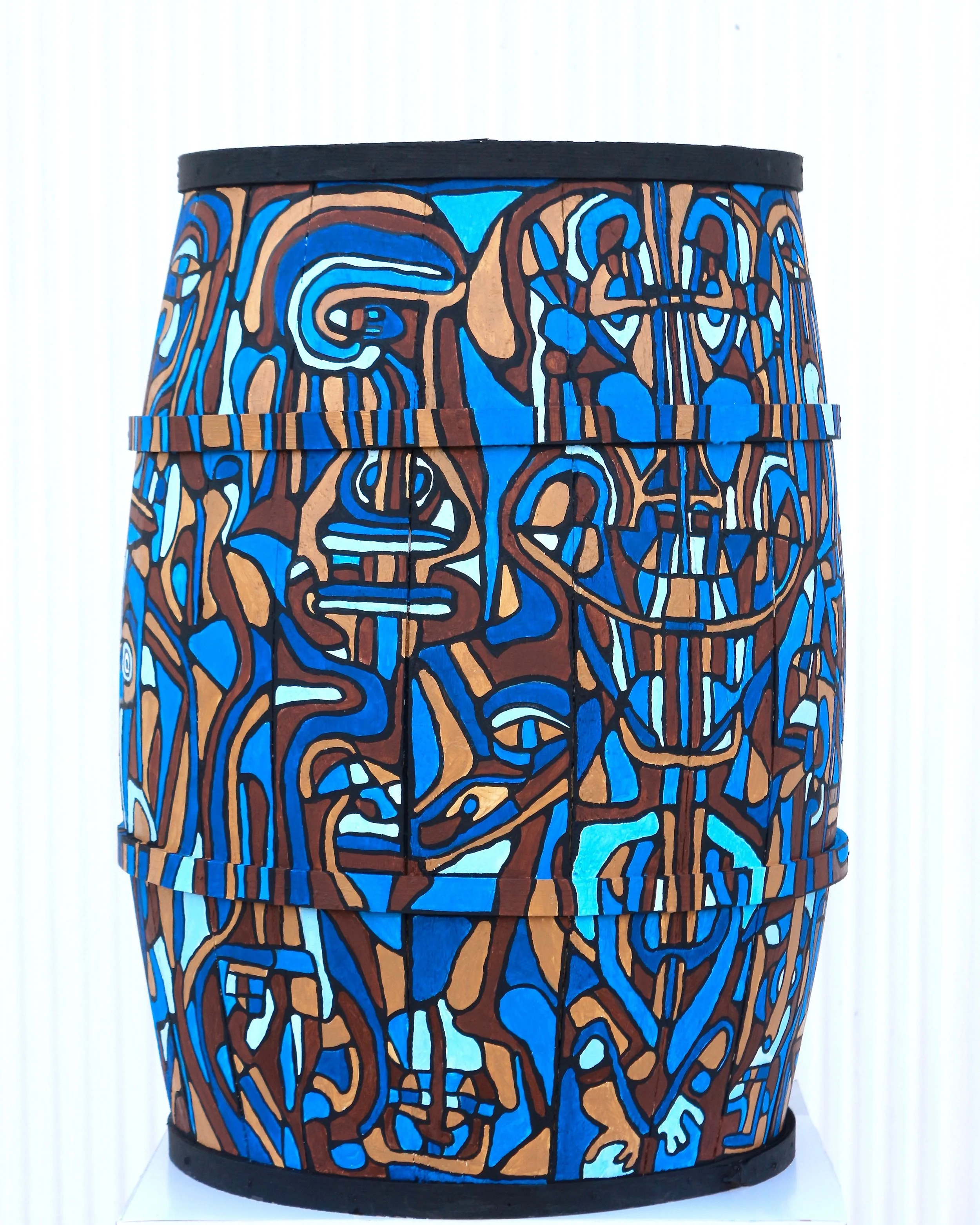 ACRYLIC ON PEANUT BARREL DIMENSIONS: DIAMETER: 18.5 INCHES HEIGHT: 30 INCHES