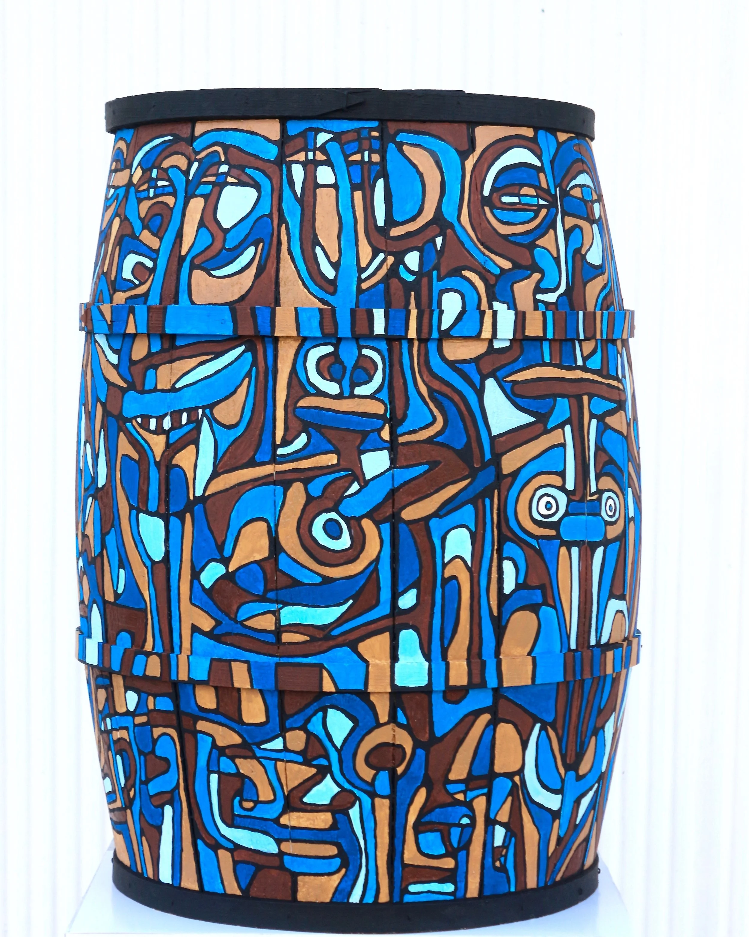 ACRYLIC ON PEANUT BARREL DIMENSIONS: DIAMETER: 18.5 INCHES HEIGHT: 30 INCHES