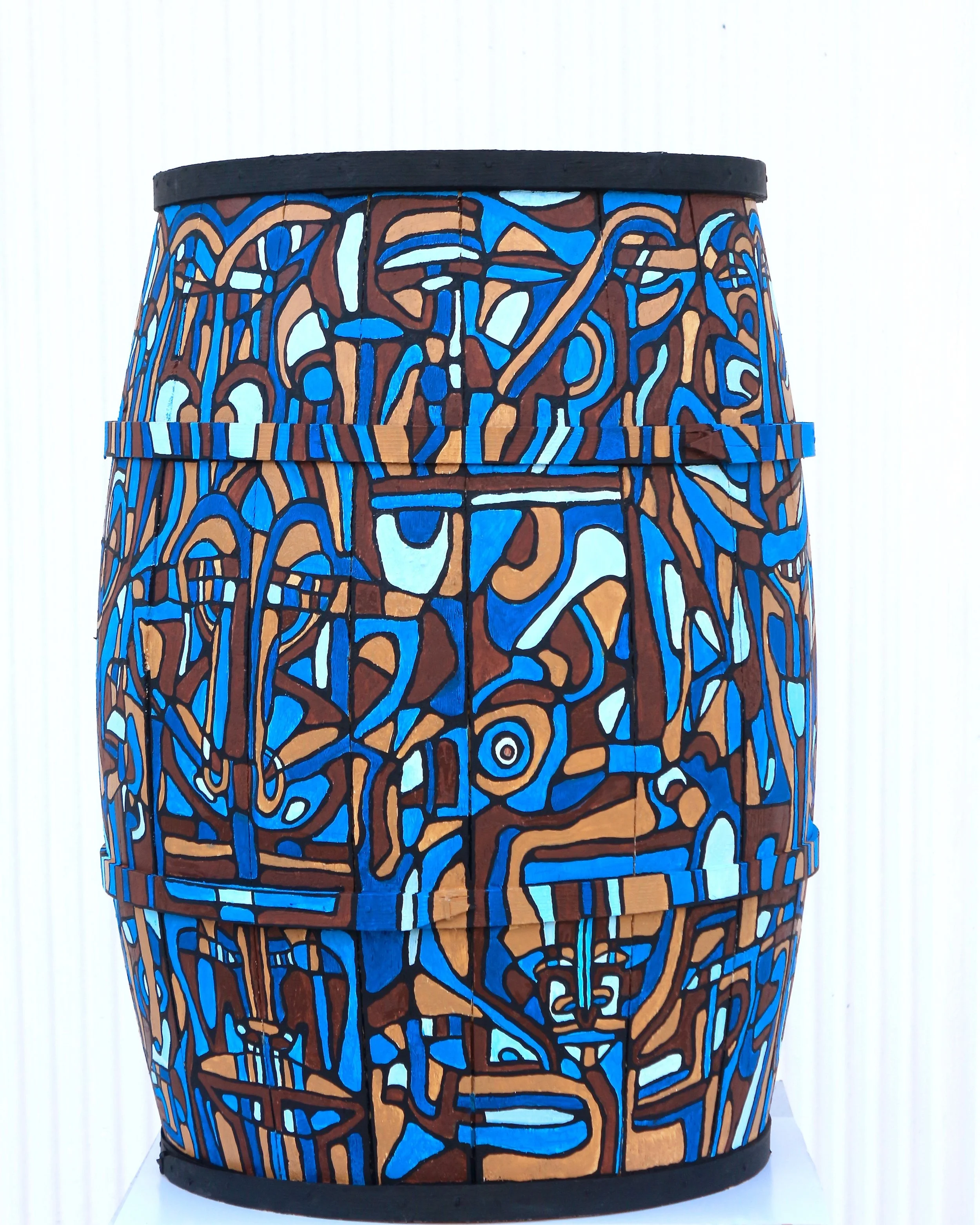 ACRYLIC ON PEANUT BARREL DIMENSIONS: DIAMETER: 18.5 INCHES HEIGHT: 30 INCHES