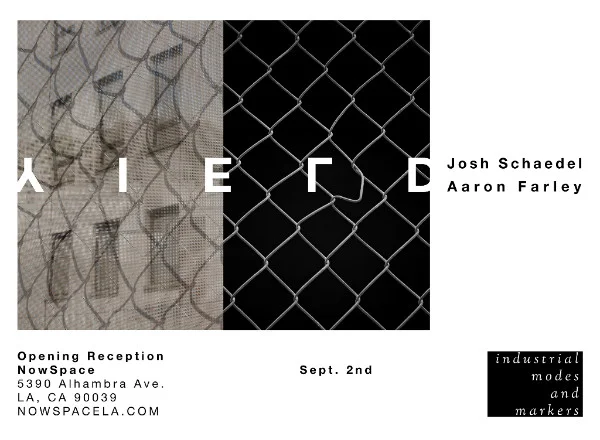 YIELD • An exhibition by artists in residence, Aaron Farley + Josh Schaedel September 2 - 18 NowSpace is pleased to present Yield, a joint exhibition by our current artists in residence, Aaron Farley + Josh Schaedel . During their 2-week residency, Farley and Schaedel transformed the 2,500 sq. ft. project space into an experimental, site-specific installation using unadorned building materials, re-imagined as formal and often playful arrangements. Sheets of drywall, nails, sawhorses, signage and tools are transformed from recognizable elements of construction into unexpected forms. Farley and Schaedel also connect with their photographic roots, including a new series of photographs alongside and sometimes within the individual pieces. The photographs, which often take on 3 dimensions also partake in the exhibition's larger dialogue about the unexpected exploration of materials. The results of these material combinations is an immersive, multi-layered and at times humorous installation. All photos courtesy of Aaron Farley + Josh Schaedel