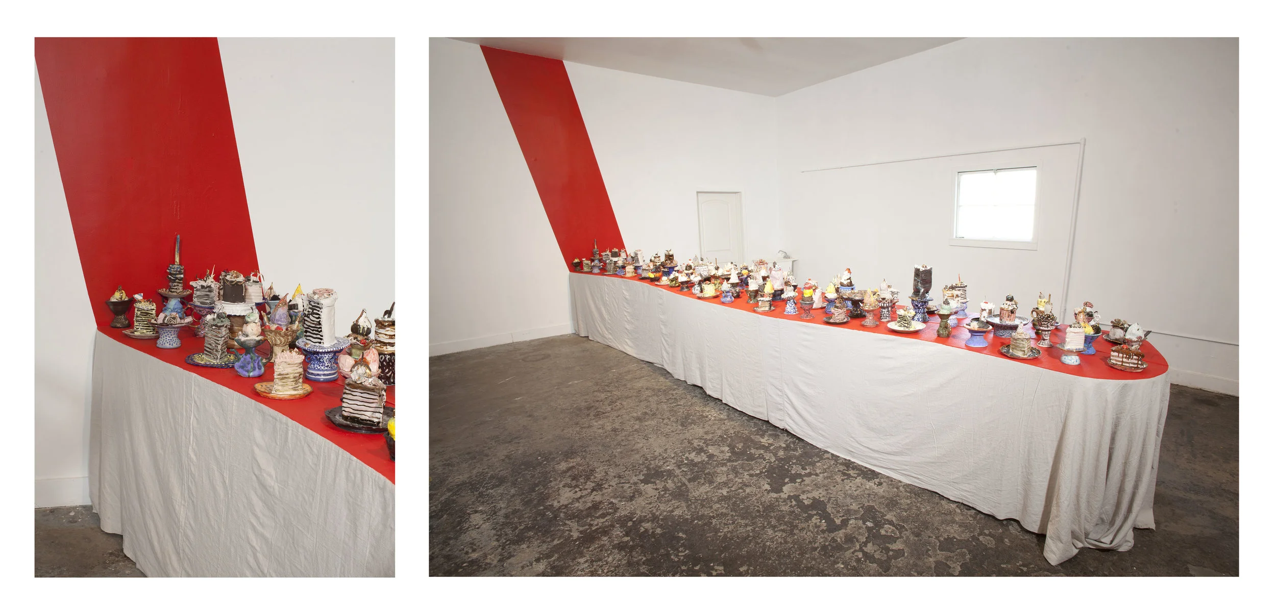 Lena Wolek, Help Yourself, ceramic, latex paint, drop cloth , 2017 | Photo by Josh Schaedel