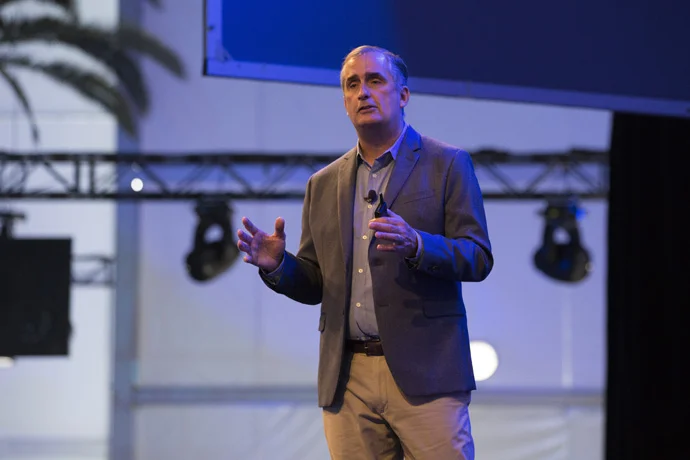 Brian Krzanich, Intel Corporation CEO, presents a keynote address at the Automobility LA conference. (photo credit: intel corporation)