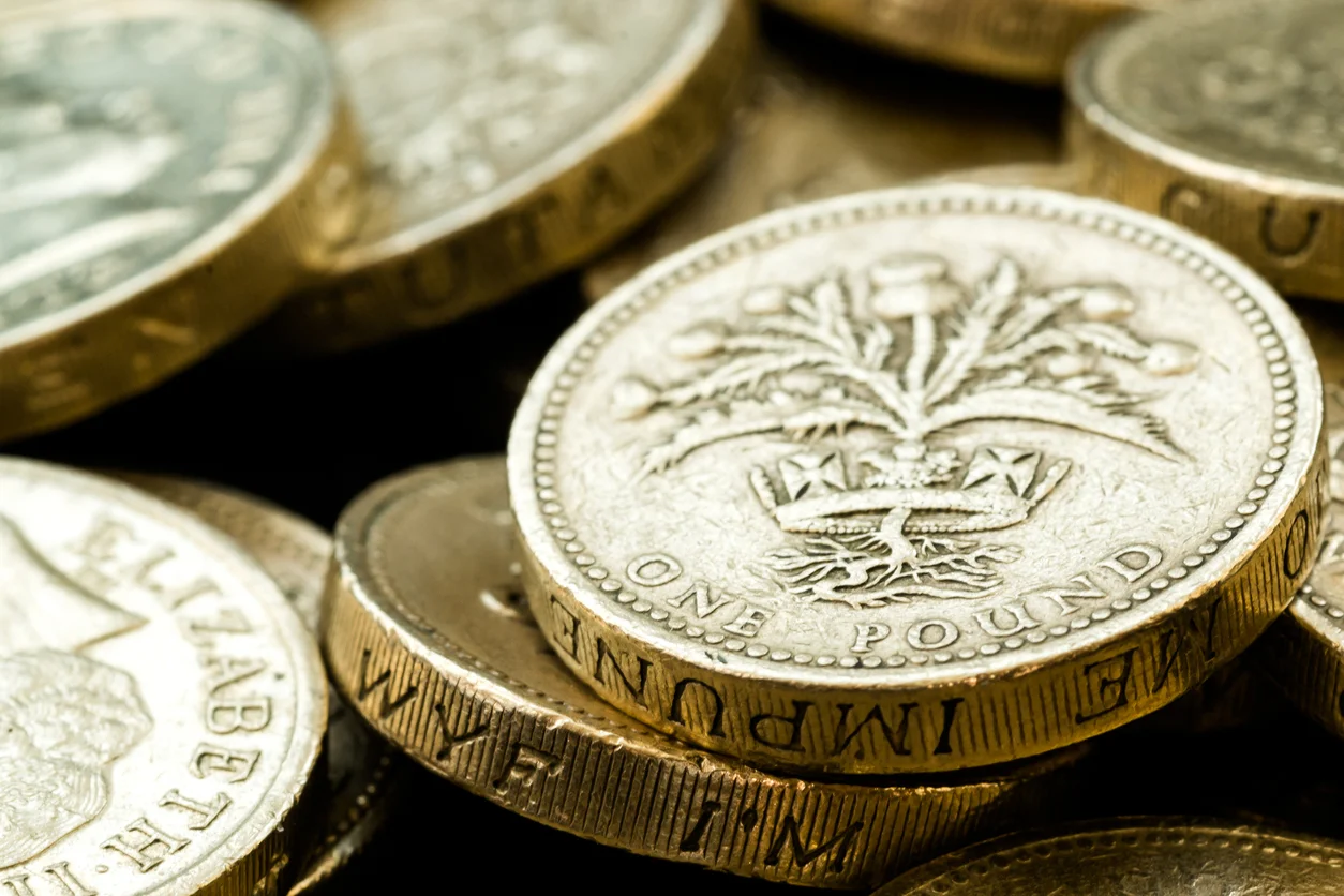 Pile of pound coins uk