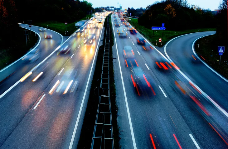 Cars driving with high speed on German Autobahn