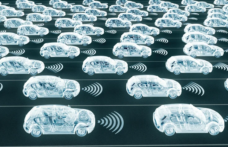 Self-driving electronic computer cars on road