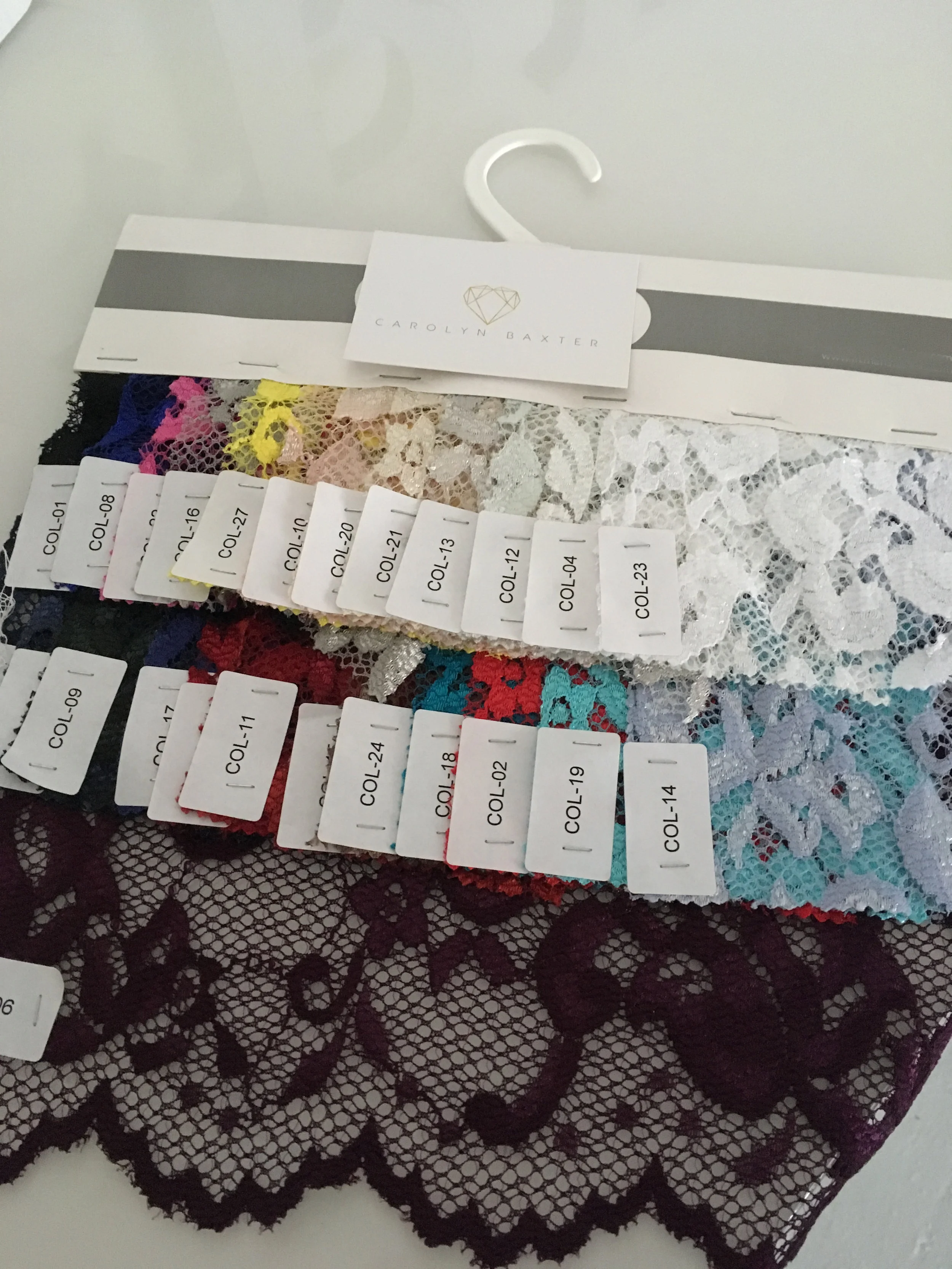 These are some of the lace colour shades we have available to match to your skirt shades.