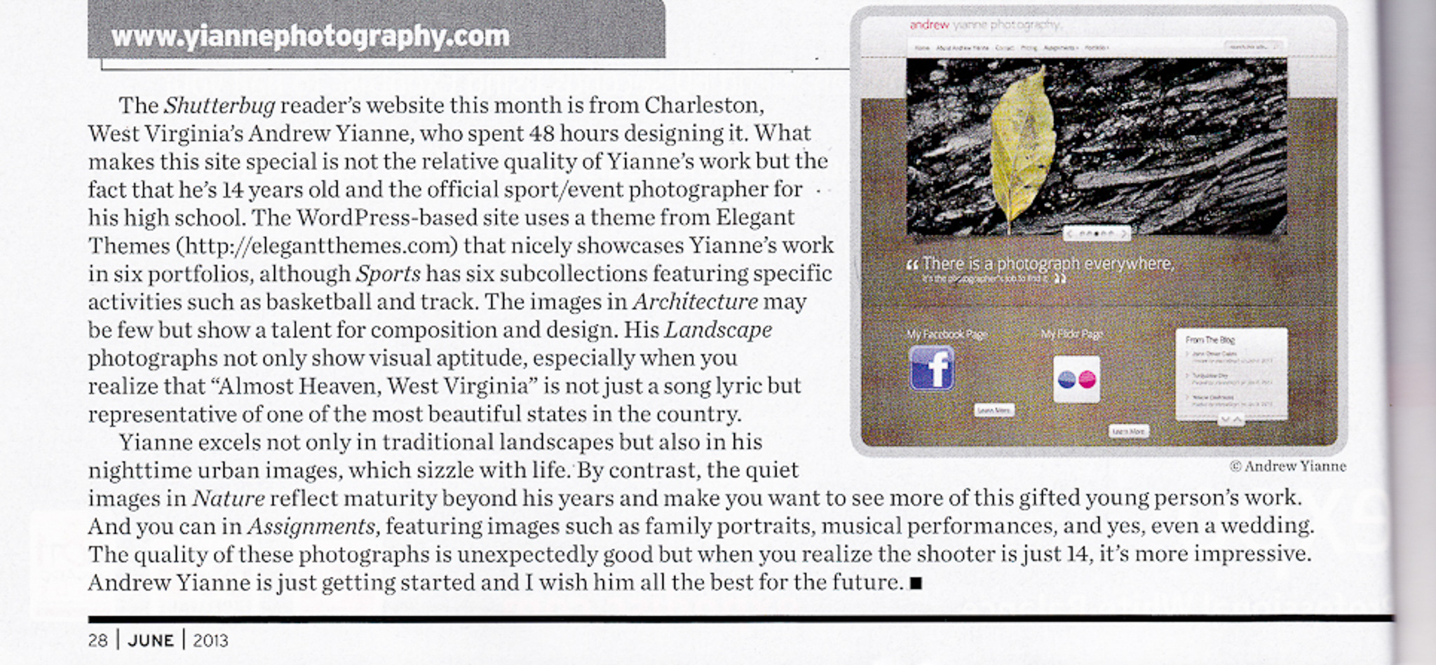  Shutterbug Magazine feature, 2013 