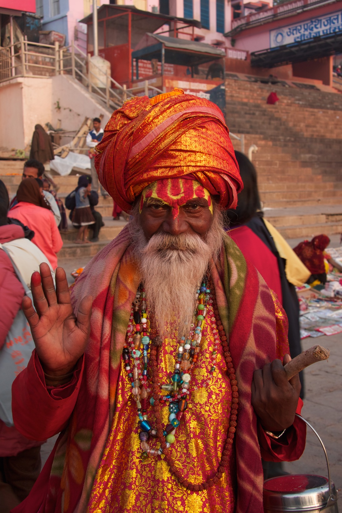 A self-appointed sadhu [wise man] asking for alms. Varanasi, India.