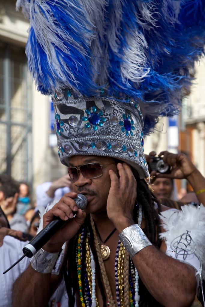 Brazilian singer in carnival mood. Paris, France.