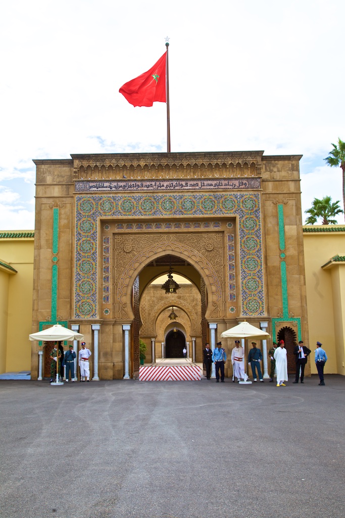 The entrance to the royal palace guarded by all of the country's armed forces. Rabat, Morocco.