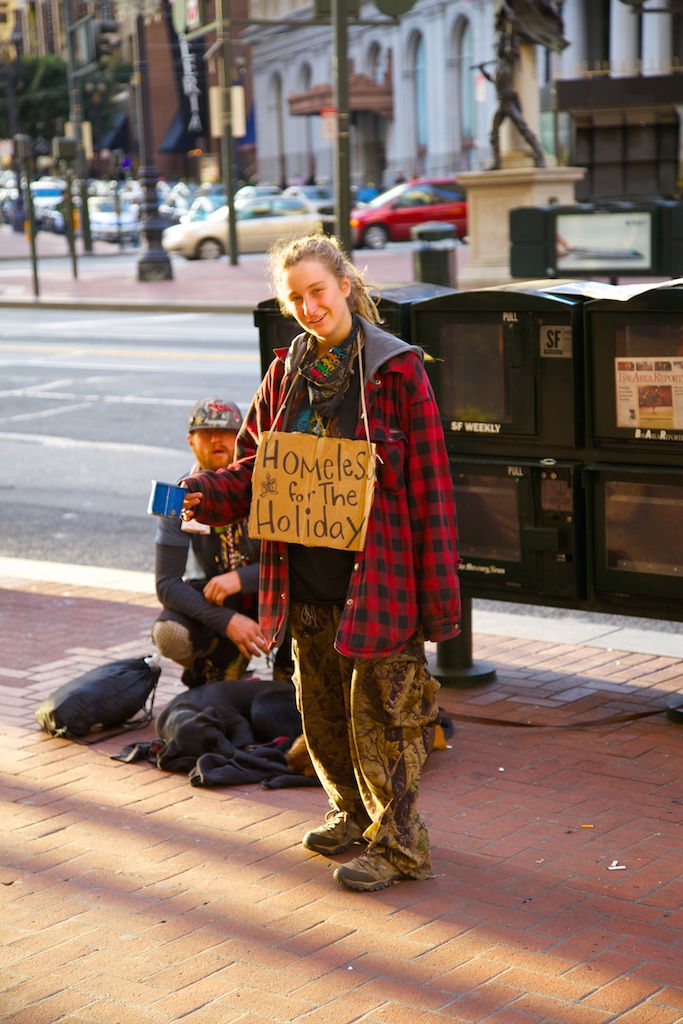 Homeless but cheerful. San Francisco, USA.