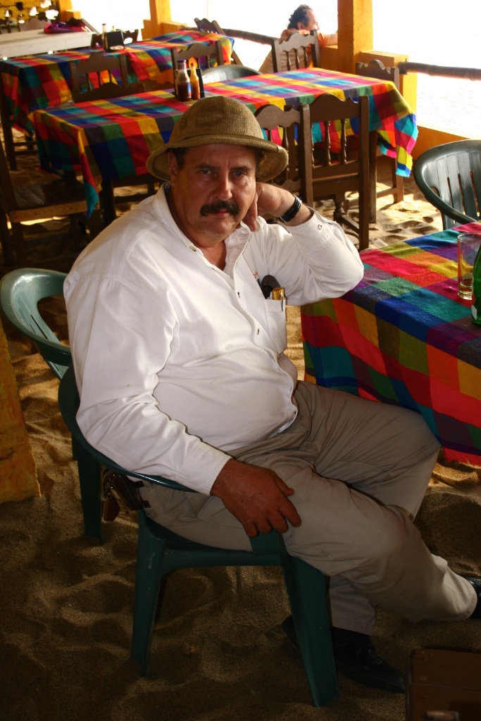 Big game hunter after a disappointing day. Barra de Navidad, Mexico.