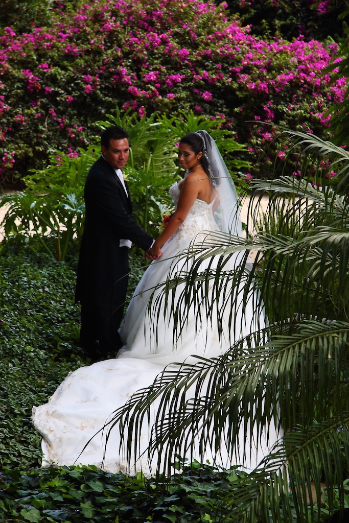 Making a firm statement of a white wedding. Antigua, Guatemala.