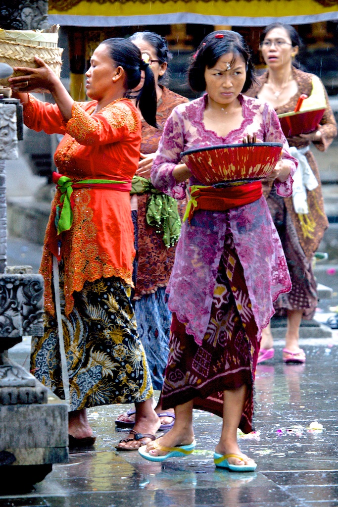 Offerings in the rain. Ubud, Bali, Indonesia.