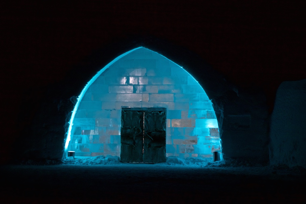 The entrance to the Ice Hotel, Jukkasjärvi, Sweden.