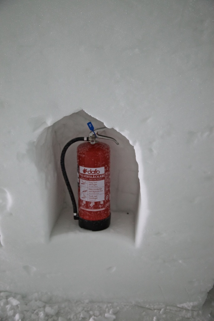 In case of fire: security measure at the Jukkasjärvi Ice Hotel.