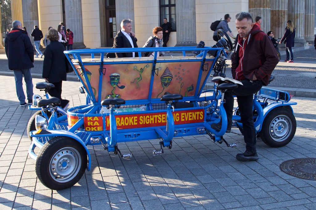 A different kind of sight-seeing vehicle: a moving karaoke bar. Berlin, Germany.